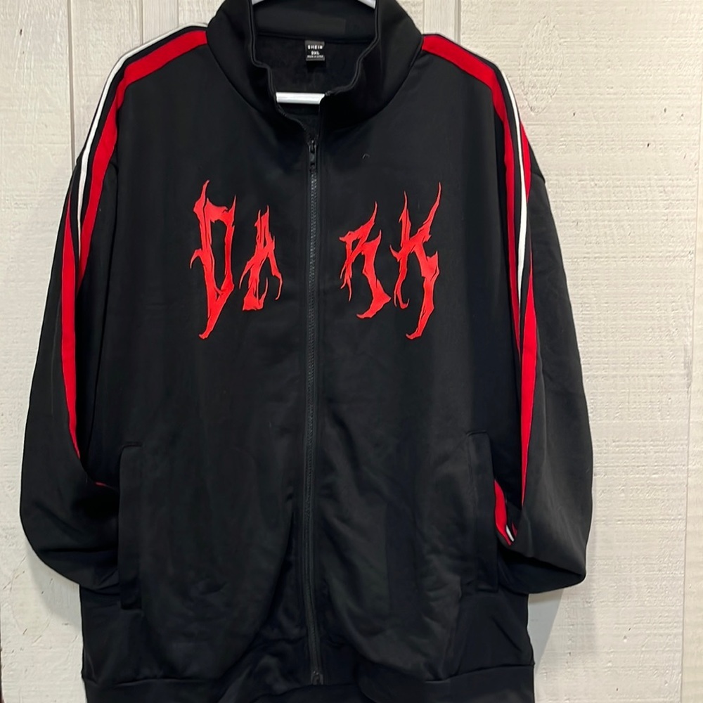 SHEIN Black & Red Graphic Zip-Up Track Jacket